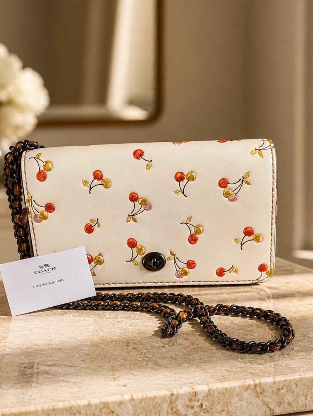 Coach Kiss Lock Inner White Cherry Print Crossbody Bag EUC